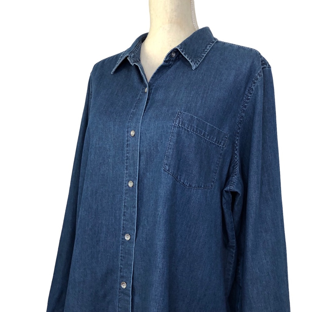 J. Jill Chambray Button Down Shirt Dress Long Sleeve Blue Size XL - Picture 3 of 11
